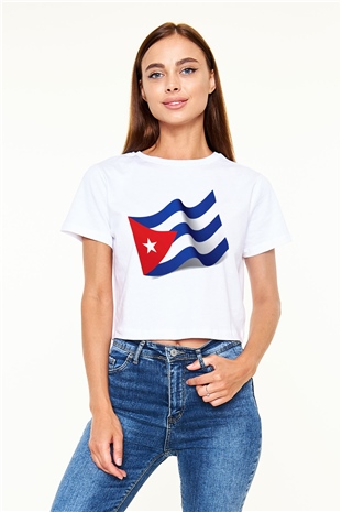Küba Beyaz Croptop Tişört