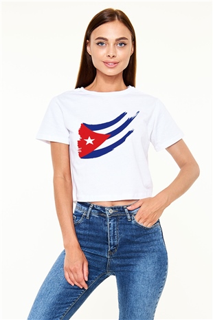 Küba Beyaz Croptop Tişört