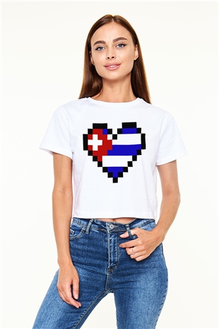 Küba Beyaz Croptop Tişört