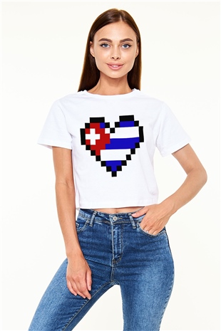 Küba Beyaz Croptop Tişört