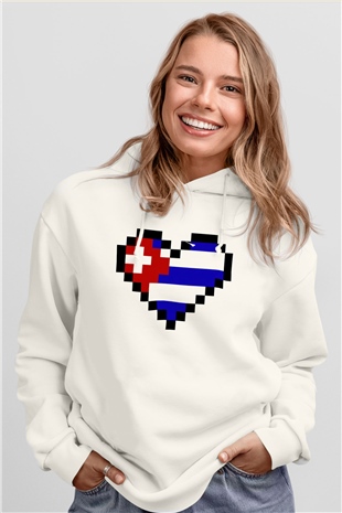 Küba Beyaz Unisex Kapşonlu Sweatshirt