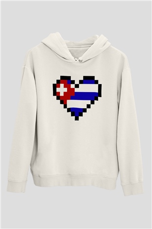 Küba Beyaz Unisex Kapşonlu Sweatshirt