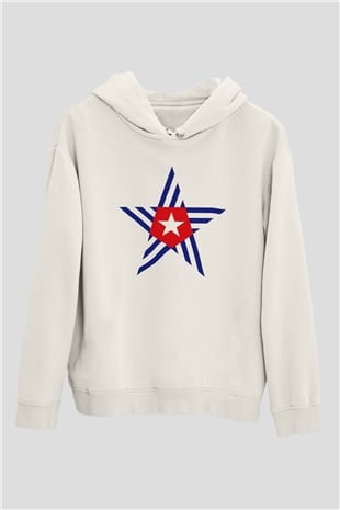 Küba Beyaz Unisex Kapşonlu Sweatshirt