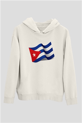 Küba Beyaz Unisex Kapşonlu Sweatshirt