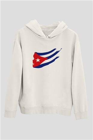 Küba Beyaz Unisex Kapşonlu Sweatshirt
