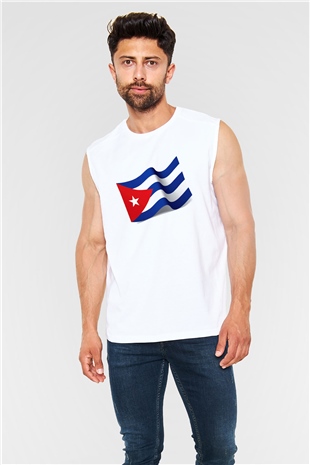 Küba Beyaz Unisex Kolsuz Tişört