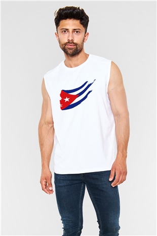 Küba Beyaz Unisex Kolsuz Tişört