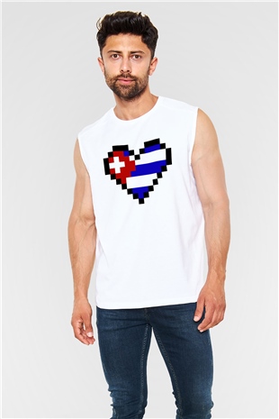 Küba Beyaz Unisex Kolsuz Tişört