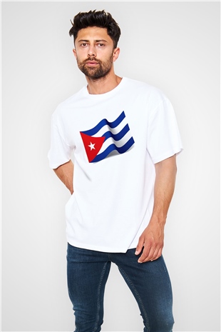 Küba Beyaz Unisex Oversize Tişört T-Shirt