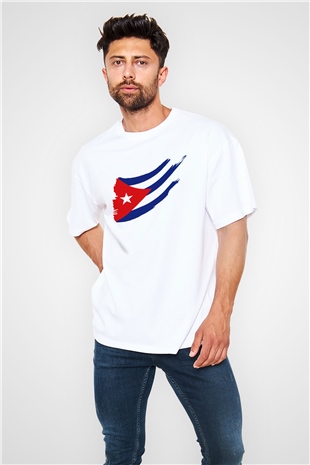 Küba Beyaz Unisex Oversize Tişört T-Shirt