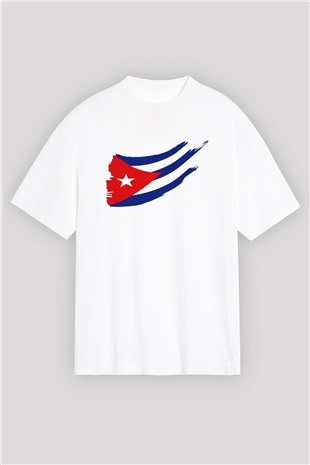 Küba Beyaz Unisex Oversize Tişört T-Shirt