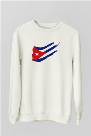 Küba Beyaz Unisex Sweatshirt