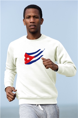 Küba Beyaz Unisex Sweatshirt
