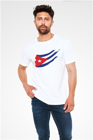 Küba Beyaz Unisex Tişört T-Shirt - TişörtFabrikası