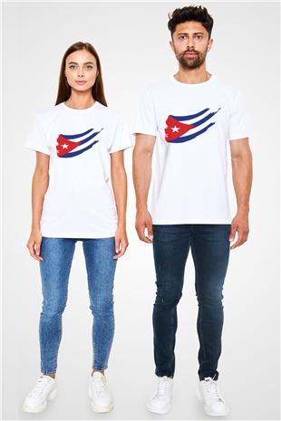 Küba Beyaz Unisex Tişört T-Shirt - TişörtFabrikası