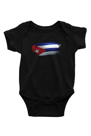 Küba - Cuba Bayrağı Baskılı Unisex Siyah Bebek Body - Zıbın