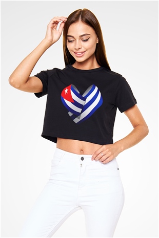 Küba Siyah Crop Top Tişört