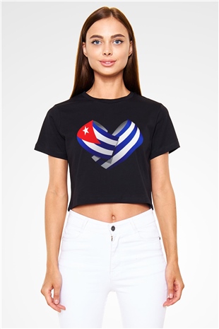 Küba Siyah Crop Top Tişört