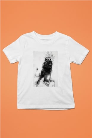 Kükreyen Aslan Baskılı Unisex Beyaz  Çocuk Tişört