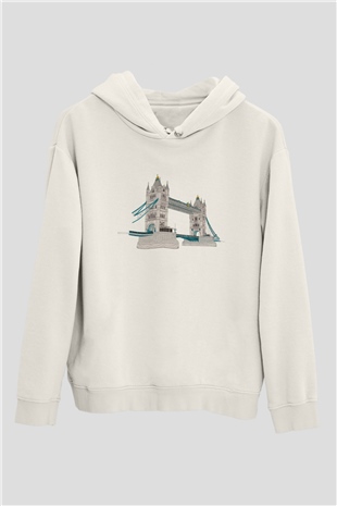 Kule Köprüsü Beyaz Unisex Hoodie