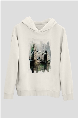 Kule Köprüsü Beyaz Unisex Hoodie