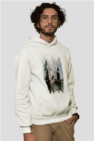 Kule Köprüsü Beyaz Unisex Hoodie