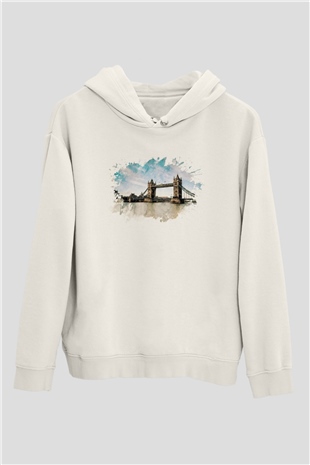 Kule Köprüsü Beyaz Unisex Hoodie