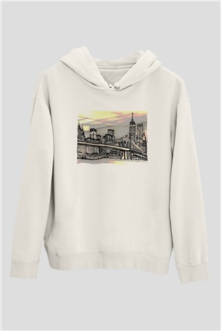 Kule Köprüsü Beyaz Unisex Hoodie