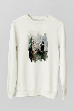 Kule Köprüsü Beyaz Unisex Sweatshirt
