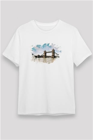 Kule Köprüsü Beyaz Unisex Tişört T-Shirt - TişörtFabrikası