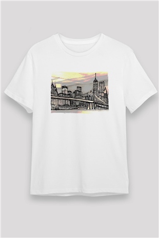 Kule Köprüsü Beyaz Unisex Tişört T-Shirt - TişörtFabrikası