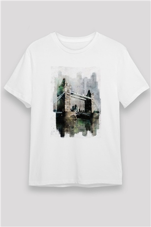 Kule Köprüsü Beyaz Unisex Tişört T-Shirt - TişörtFabrikası