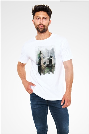 Kule Köprüsü Beyaz Unisex Tişört T-Shirt - TişörtFabrikası