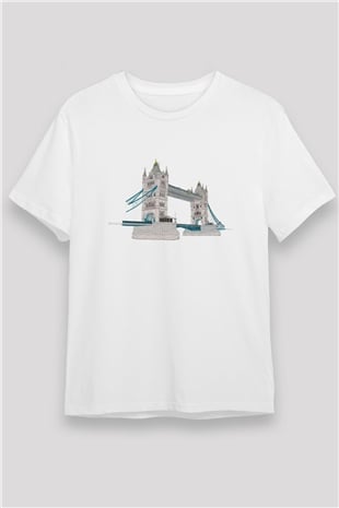 Kule Köprüsü Beyaz Unisex Tişört T-Shirt - TişörtFabrikası