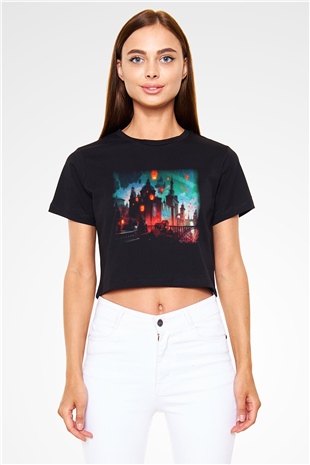 Kule Köprüsü Siyah Crop Top Tişört
