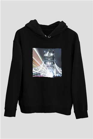 Kule Köprüsü Siyah Unisex Hoodie