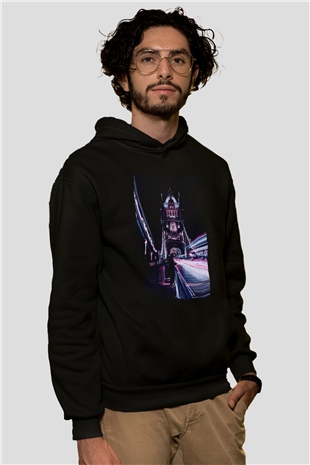 Kule Köprüsü Siyah Unisex Hoodie