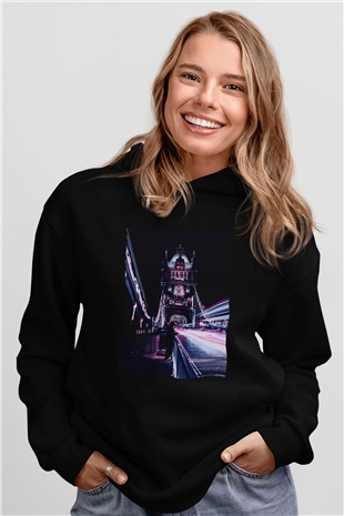 Kule Köprüsü Siyah Unisex Hoodie