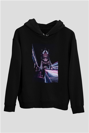 Kule Köprüsü Siyah Unisex Hoodie