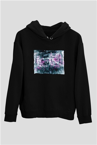 Kule Köprüsü Siyah Unisex Hoodie