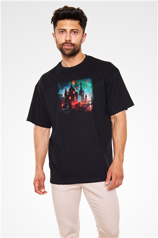 Kule Köprüsü Siyah Unisex Oversize Tişört T-Shirt