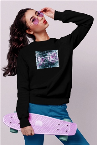 Kule Köprüsü Siyah Unisex Sweatshirt