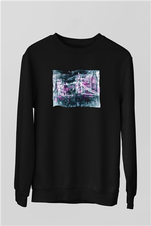 Kule Köprüsü Siyah Unisex Sweatshirt