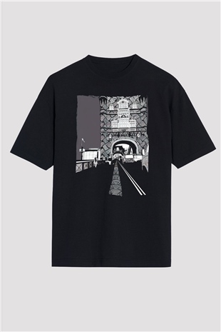 Kule Köprüsü Siyah Oversize Tişört Oversize T-shirt - TişörtFabrikası