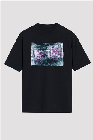 Kule Köprüsü Siyah Oversize Tişört Oversize T-shirt - TişörtFabrikası