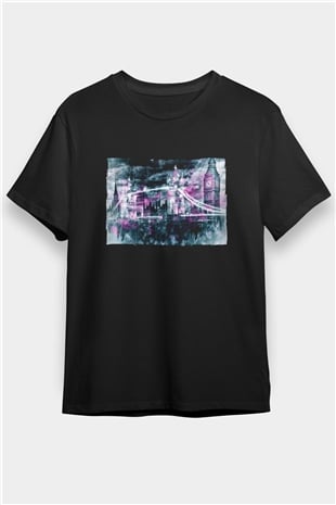 Kule Köprüsü Siyah Unisex Tişört T-Shirt - TişörtFabrikası