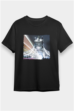 Kule Köprüsü Siyah Unisex Tişört T-Shirt - TişörtFabrikası
