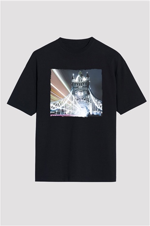 Kule Köprüsü Siyah Oversize Tişört Oversize T-shirt - TişörtFabrikası