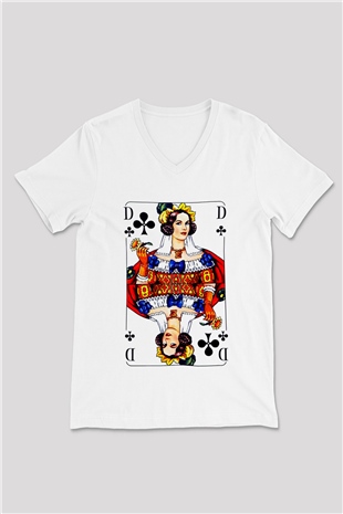 Kumarbaz Beyaz Unisex V Yaka Tişört T-Shirt