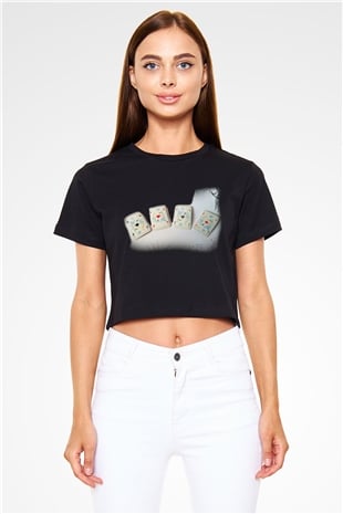 Kumarbaz Siyah Crop Top Tişört